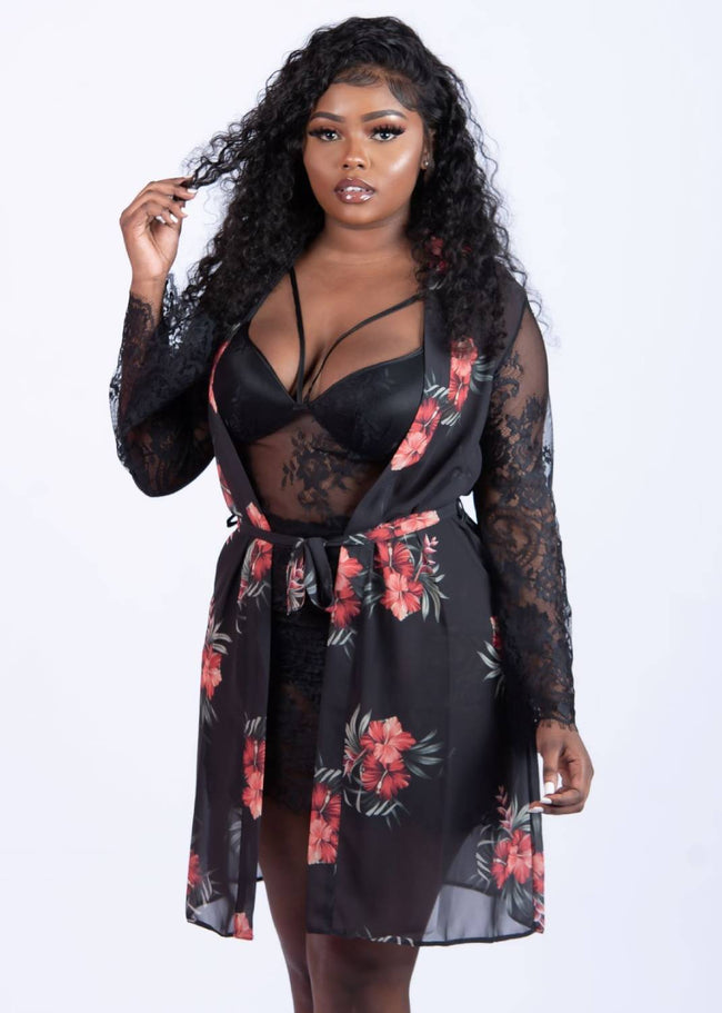 The Janay lace slip with its coordinating floral robe